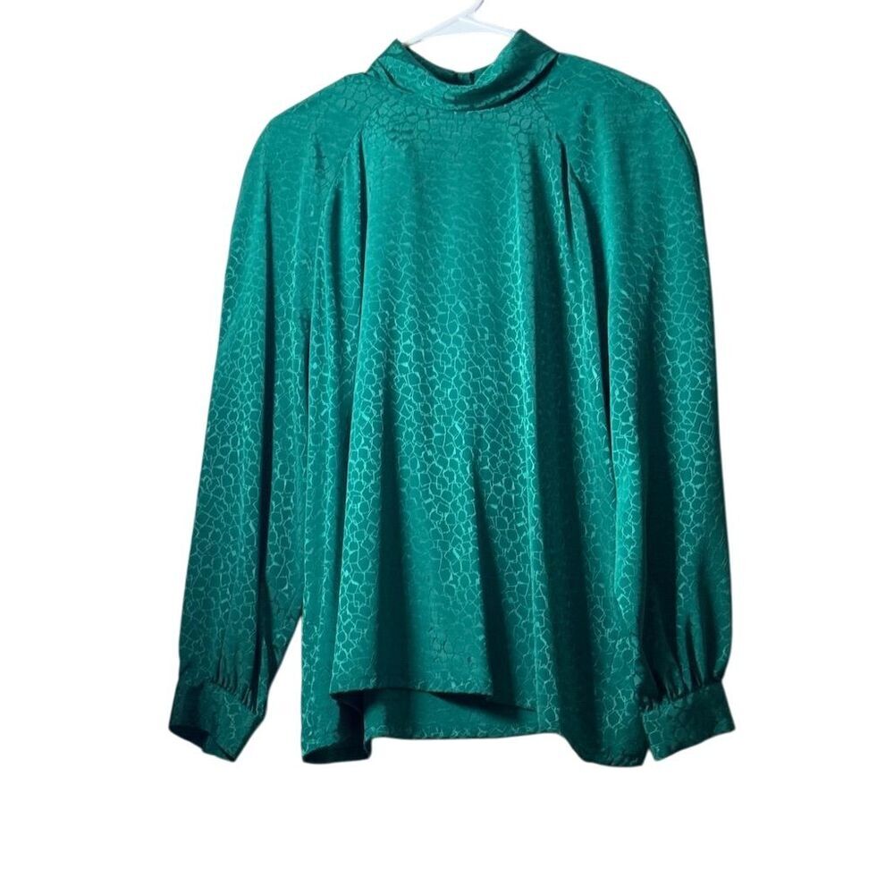 Miss Sophisticates Pendleton Green Geometric‎ Jacquard Mock Neck Blouse Size 16